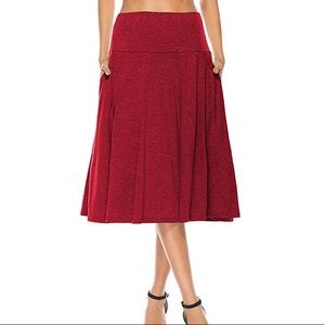 Free shipping 🍁Pockets! 🍁 Solid Stretch RED Flare Midi Skirt